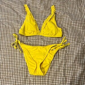 Shade & Shore Yellow Ruffled Bikini Set